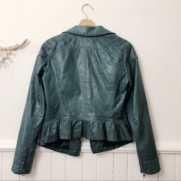 Anthropologie Cartonnier Green Faux Leather Jacket - Picture 3 of 8
